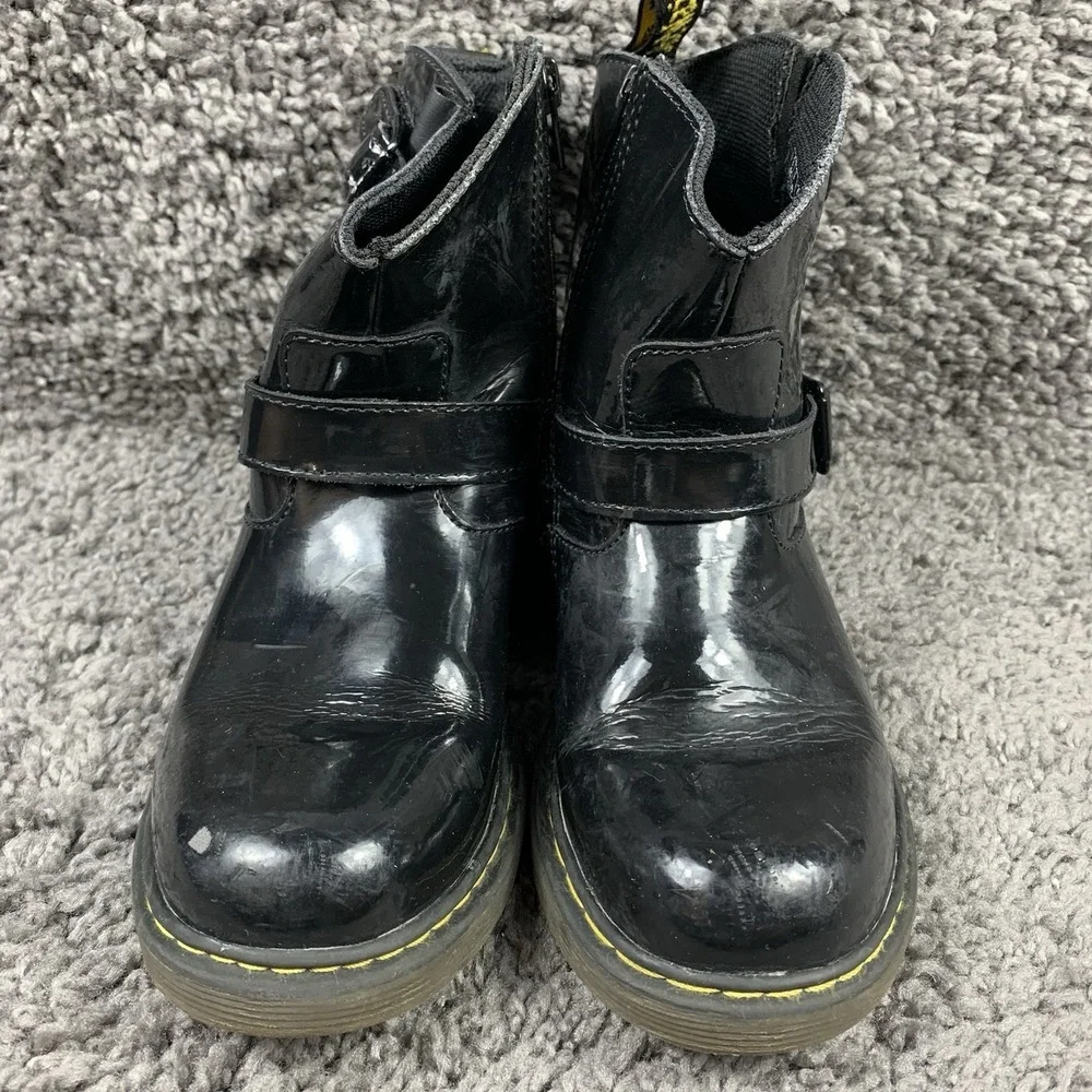 Dr. Martens Blip Junior Patent Leather Black Biker Boots Size US 3 EU 34